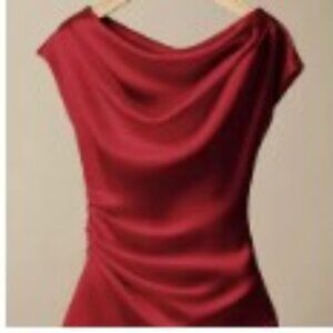 Elegant Cowl Neck Red Sleeveless Blouse with Ruched Detail XL NEW
